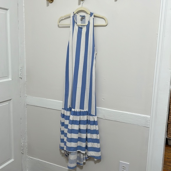 ASOS WOMEN'S BLUE & WHITE STRIPE RACERBACK DROP WAIST MERMAID DRESS - Picture 1 of 7